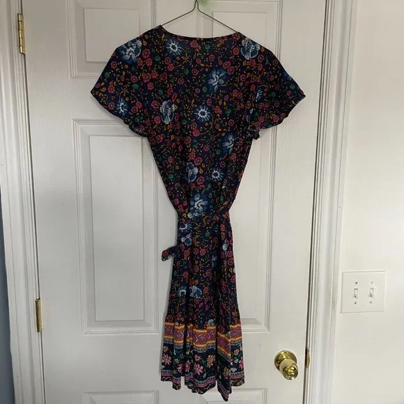 NWT Floral Multicolored R. Vivimos Wrap Midi Dress Size XS - Picture 6 of 9